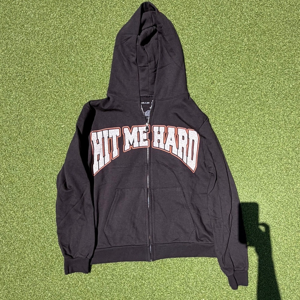 Billie Eilish Hit Me Hard and Soft The Tour Zip Up Hoodie Black Orange Medium